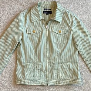 Jones New York Signature Stripped Jacket, Size Medium, Green Mist